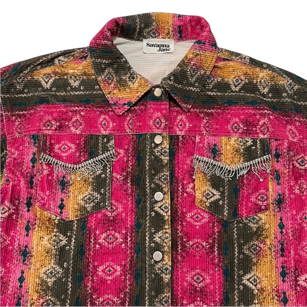 Colorful Button-Up Corduroy Jacket with Fringe - Picture 3 of 5